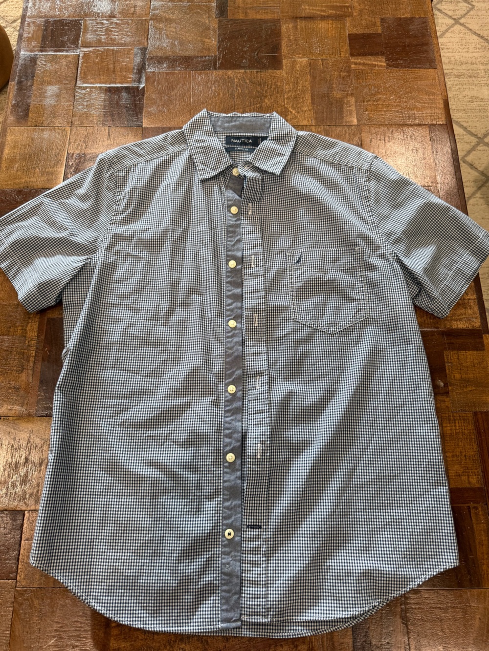 Nautica Men's Short-Sleeve Button-Down Shirt - Blue/White Micro-Check